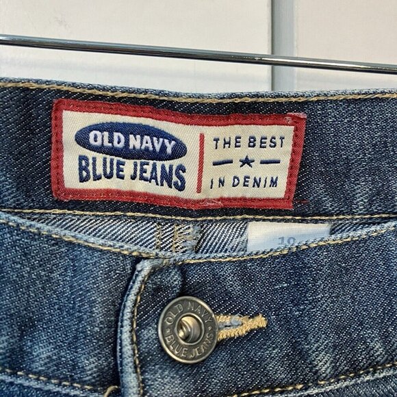 Vintage Old Navy Jeans Womens 10 Low Rise Patchwork 2000s 2001 Y2K Blue Flared - Picture 2 of 9